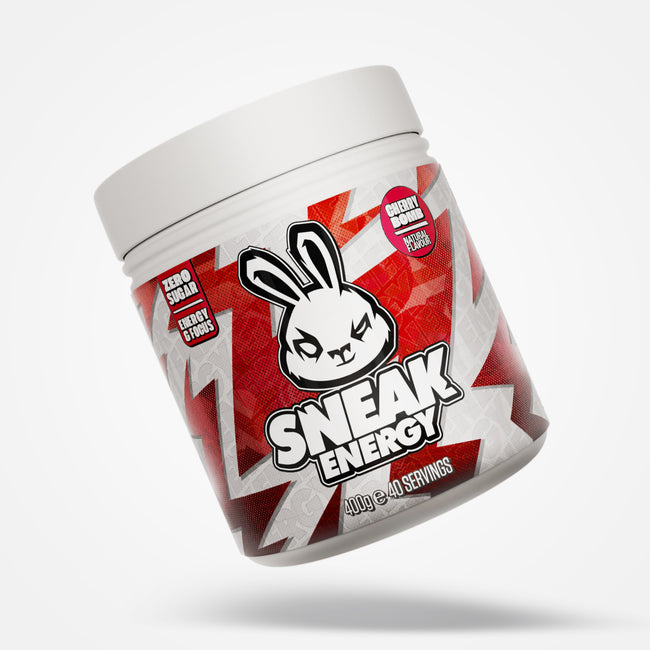 Sneak Energy cherry bomb tub with red and white design on a white background