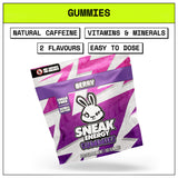 Sneak Energy gummies in a purple packaging on a white background