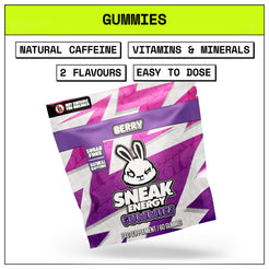 Sneak Energy gummies in a purple packaging on a white background