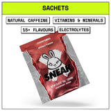 Red sachet with a logo and text on a white background