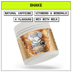 Container of Sneak Shake with branding and product details on a white background