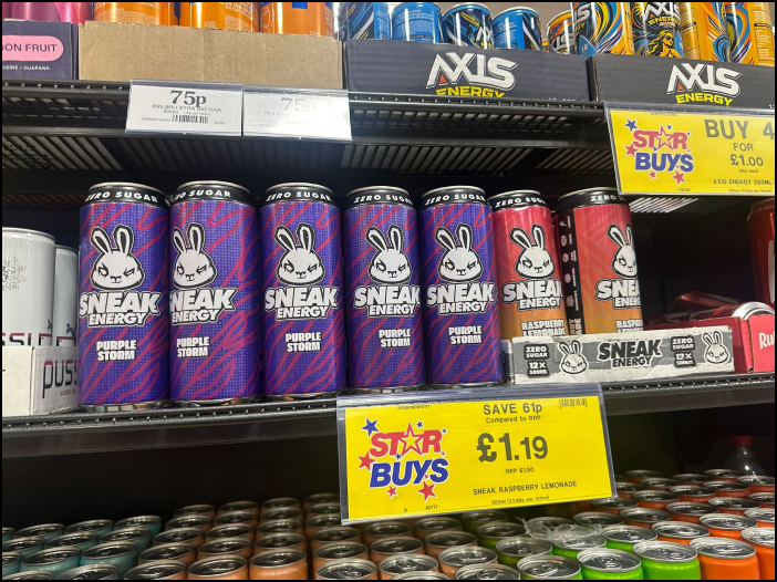Sneak cans on a Morrisons shelf